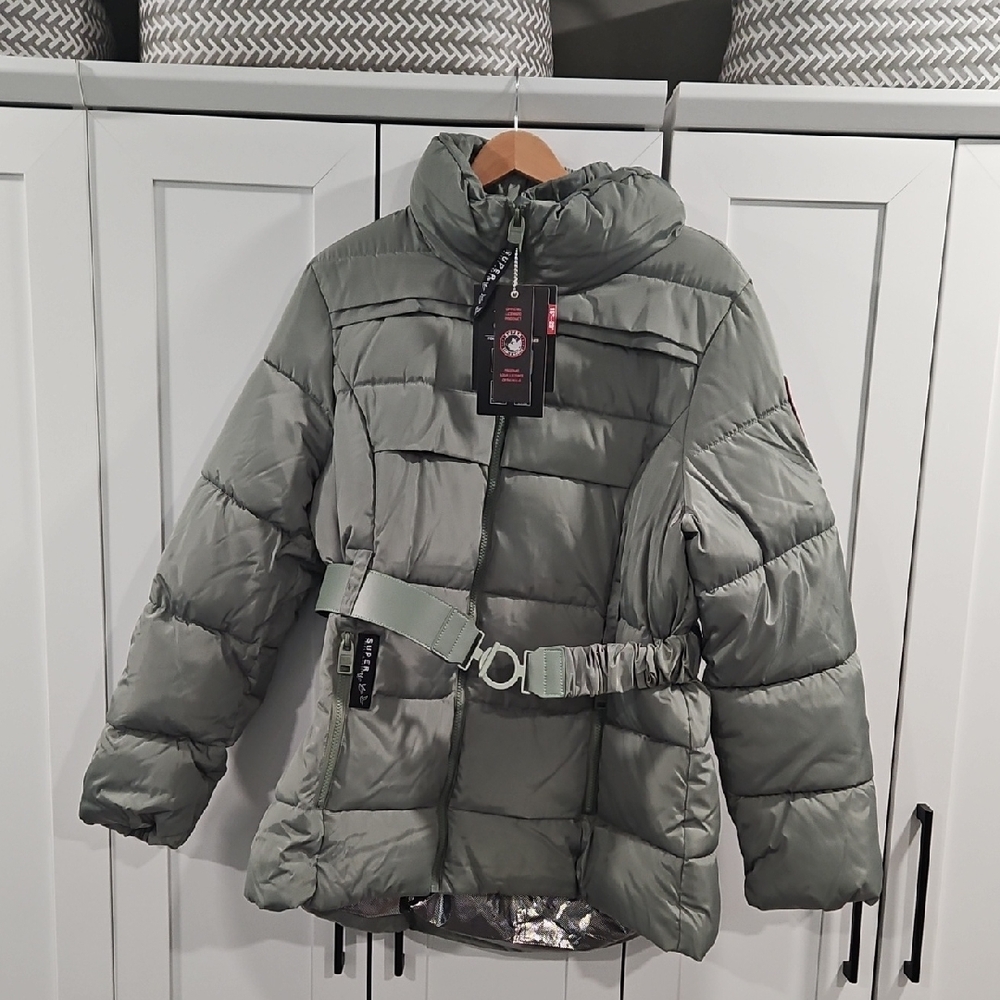 SUPER TRIPLE GOOSE Womans Vegan Puffer Jacket Size XL Sage Green